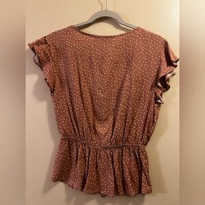 One Clothing, Brown and White Polka Dot Blouse